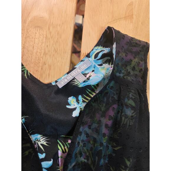 Daniel Rainn Silk Sleeveless Floral Contrast Sheer Black Gathered tie waist L - Picture 6 of 10